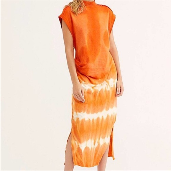Free People Knit tie dye Maxi Dress NWT Orange - Picture 3 of 5